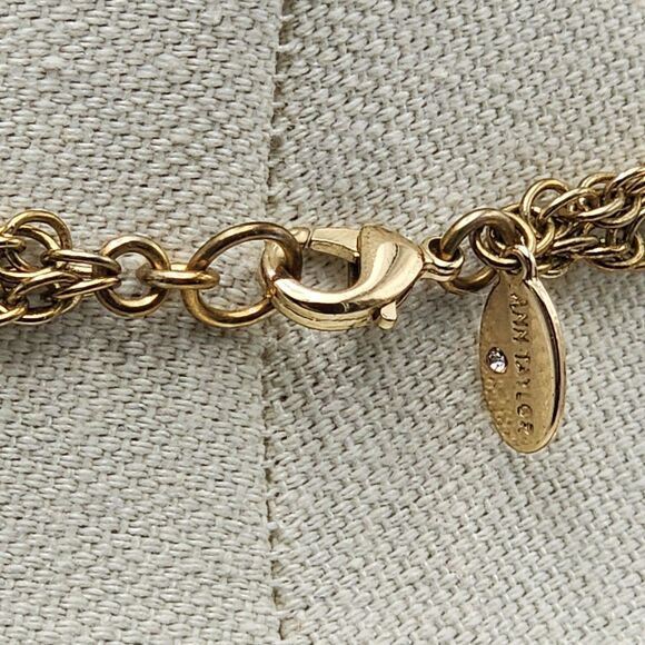 Ann Taylor Long Layered Pearl Clear Bead Gold Chain Necklace - Picture 3 of 4